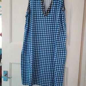 Draper James Blue and White Gingham V-Neck Dress Lands’ End